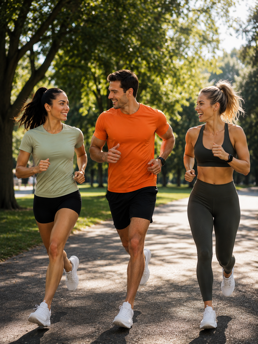Grupo de amigos correndo juntos no parque